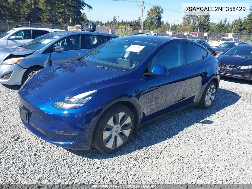 2022 Tesla Model Y Long Range Dual Motor All-Wheel Drive VIN: 7SAYGAEE2NF358429 Lot: 40463446