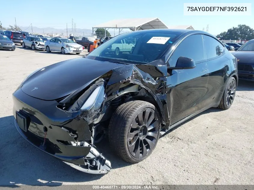 7SAYGDEF7NF392621 2022 Tesla Model Y