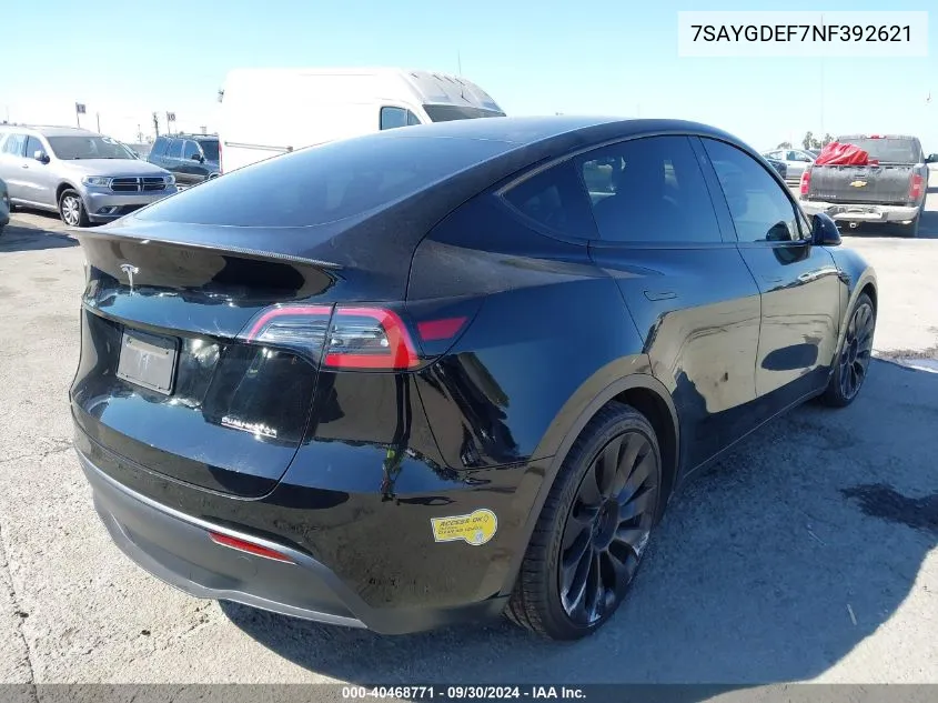 7SAYGDEF7NF392621 2022 Tesla Model Y