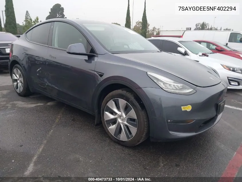 2022 Tesla Model Y VIN: 7SAYGDEE5NF402294 Lot: 40473733