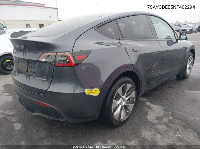 2022 Tesla Model Y VIN: 7SAYGDEE5NF402294 Lot: 40473733