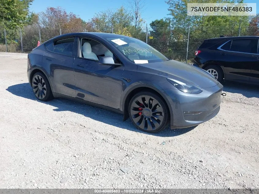 2022 Tesla Model Y Performance Dual Motor All-Wheel Drive VIN: 7SAYGDEF5NF486383 Lot: 40485483