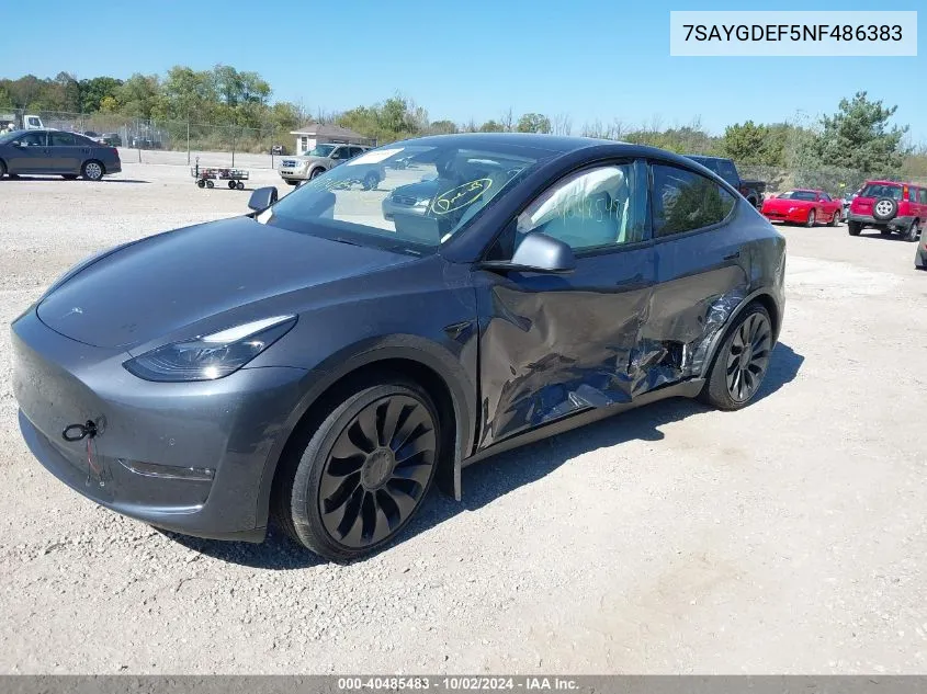 2022 Tesla Model Y Performance Dual Motor All-Wheel Drive VIN: 7SAYGDEF5NF486383 Lot: 40485483