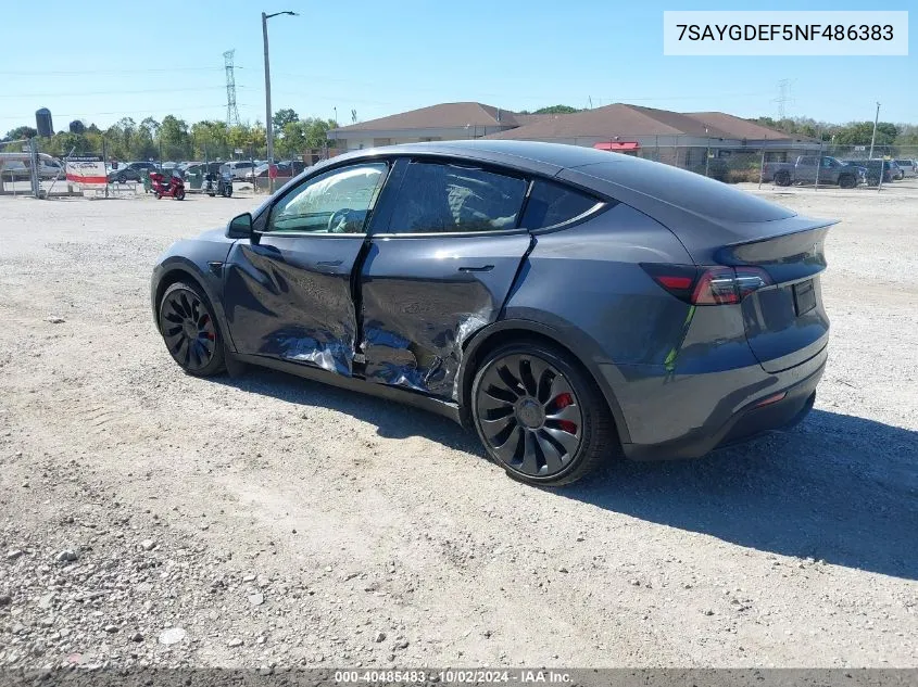 2022 Tesla Model Y Performance Dual Motor All-Wheel Drive VIN: 7SAYGDEF5NF486383 Lot: 40485483