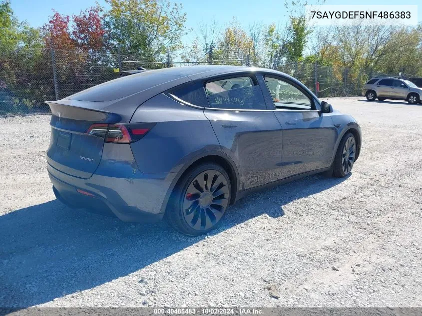 2022 Tesla Model Y Performance Dual Motor All-Wheel Drive VIN: 7SAYGDEF5NF486383 Lot: 40485483