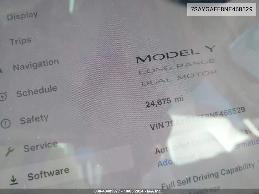 2022 Tesla Model Y Long Range Dual Motor All-Wheel Drive VIN: 7SAYGAEE8NF468529 Lot: 40489977