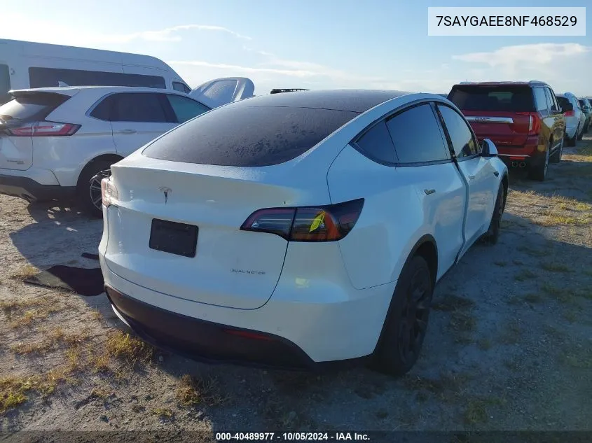 2022 Tesla Model Y Long Range Dual Motor All-Wheel Drive VIN: 7SAYGAEE8NF468529 Lot: 40489977