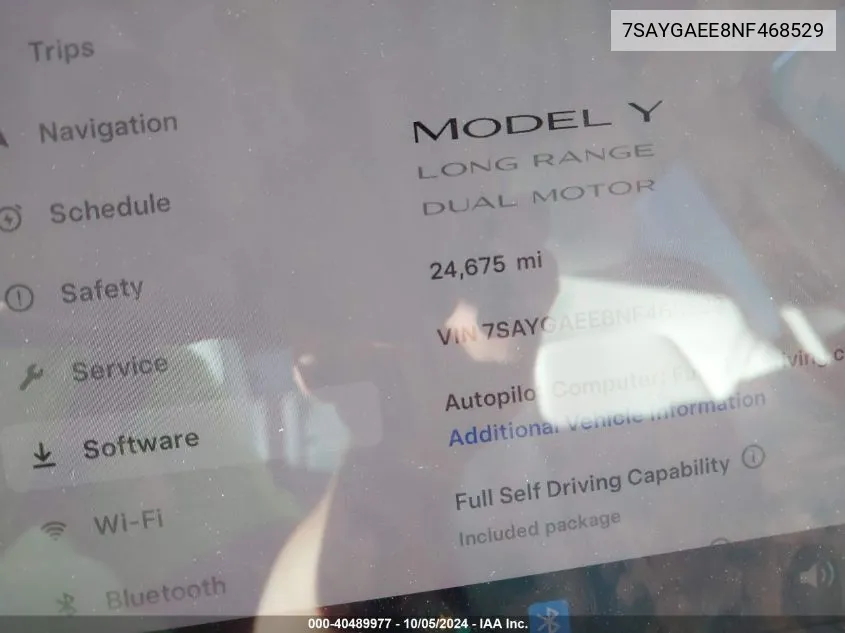 2022 Tesla Model Y Long Range Dual Motor All-Wheel Drive VIN: 7SAYGAEE8NF468529 Lot: 40489977