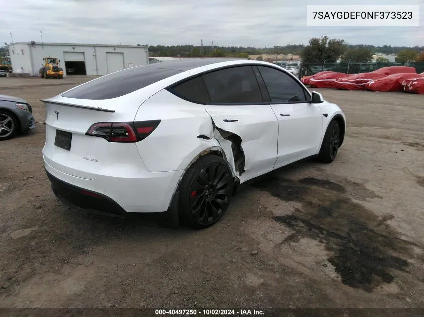 2022 Tesla Model Y Performance Dual Motor All-Wheel Drive VIN: 7SAYGDEF0NF373523 Lot: 40497250