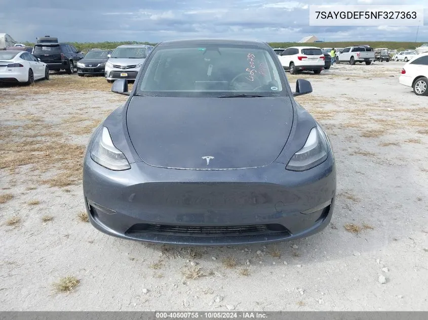 2022 Tesla Model Y VIN: 7SAYGDEF5NF327363 Lot: 40500755