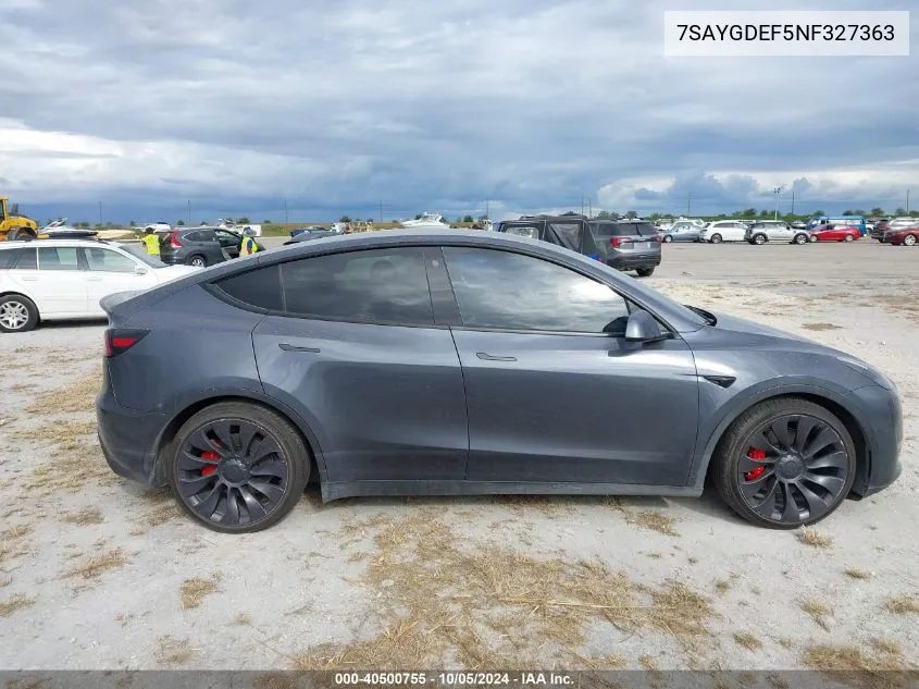 2022 Tesla Model Y VIN: 7SAYGDEF5NF327363 Lot: 40500755