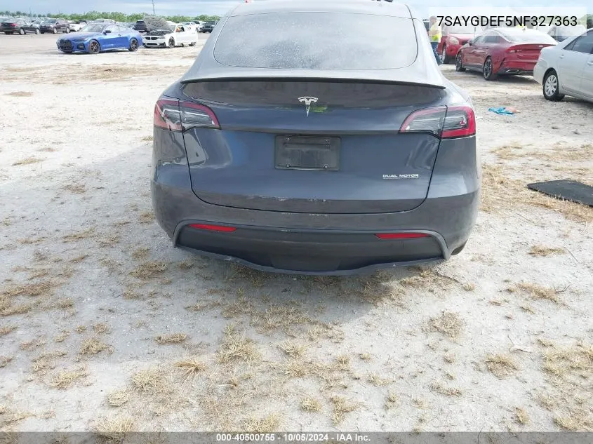 2022 Tesla Model Y VIN: 7SAYGDEF5NF327363 Lot: 40500755