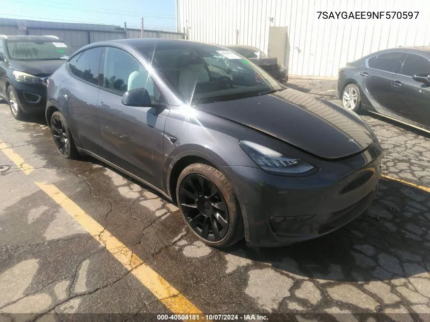 2022 Tesla Model Y Long Range Dual Motor All-Wheel Drive VIN: 7SAYGAEE9NF570597 Lot: 40504181