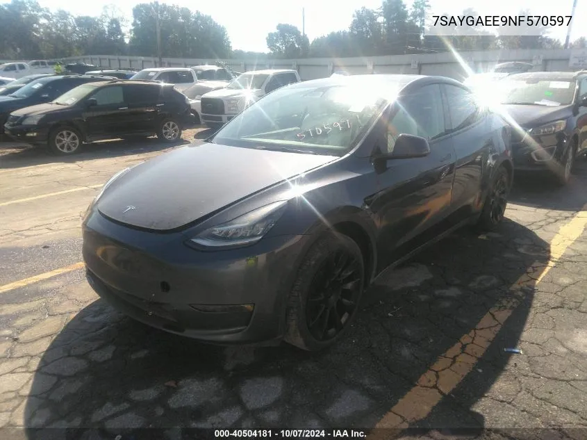 2022 Tesla Model Y Long Range Dual Motor All-Wheel Drive VIN: 7SAYGAEE9NF570597 Lot: 40504181