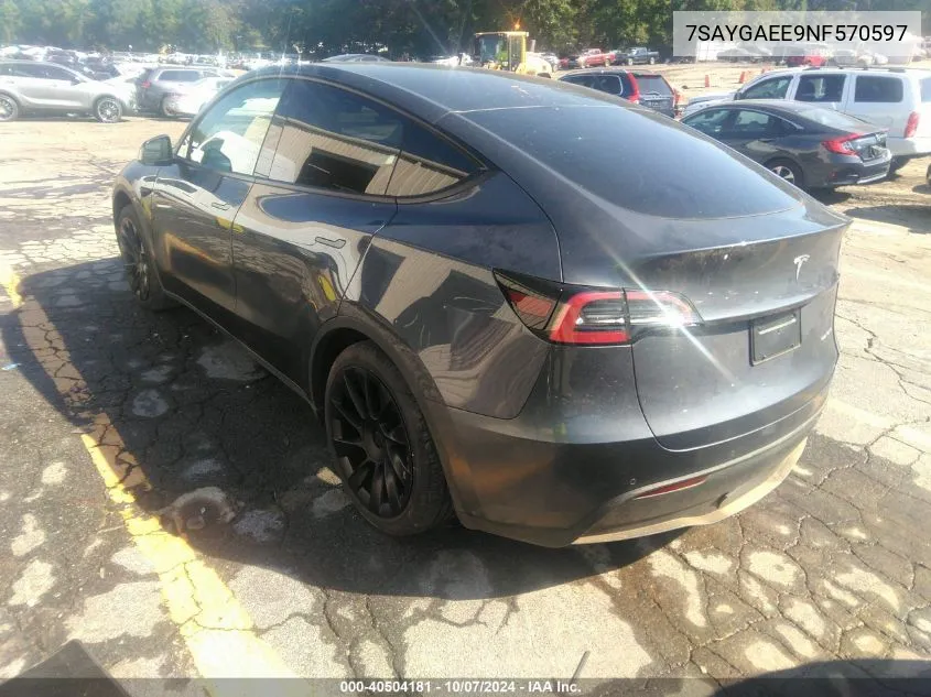 2022 Tesla Model Y Long Range Dual Motor All-Wheel Drive VIN: 7SAYGAEE9NF570597 Lot: 40504181