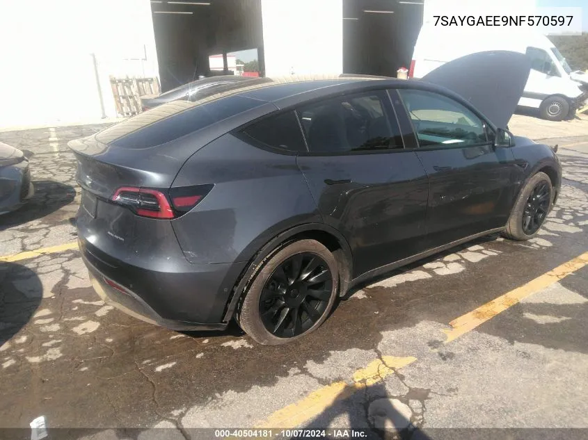 2022 Tesla Model Y Long Range Dual Motor All-Wheel Drive VIN: 7SAYGAEE9NF570597 Lot: 40504181