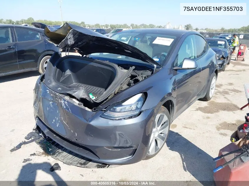 2022 Tesla Model Y Long Range Dual Motor All-Wheel Drive VIN: 7SAYGDEE1NF355703 Lot: 40505316