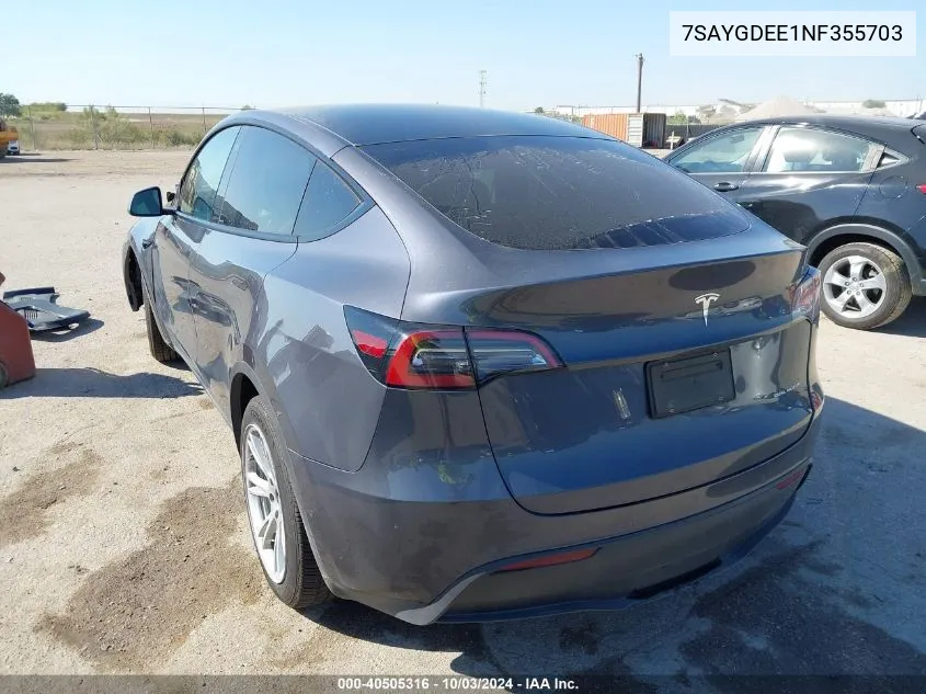 2022 Tesla Model Y Long Range Dual Motor All-Wheel Drive VIN: 7SAYGDEE1NF355703 Lot: 40505316