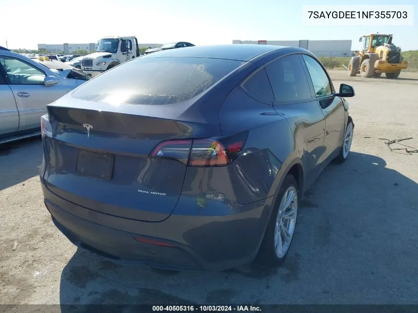 2022 Tesla Model Y Long Range Dual Motor All-Wheel Drive VIN: 7SAYGDEE1NF355703 Lot: 40505316