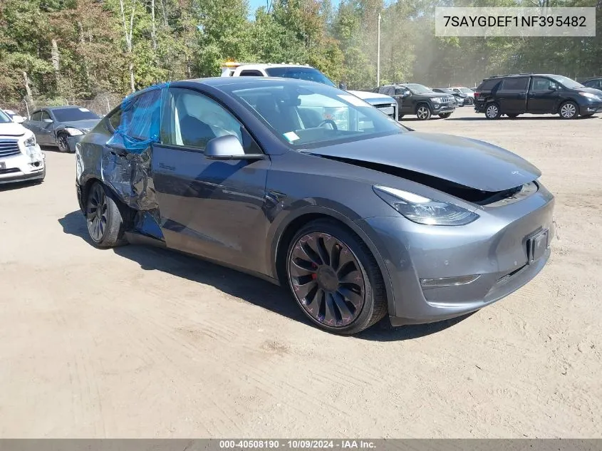 2022 Tesla Model Y Performance Dual Motor All-Wheel Drive VIN: 7SAYGDEF1NF395482 Lot: 40508190