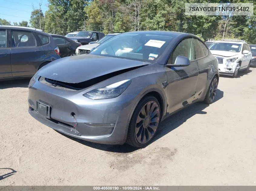 2022 Tesla Model Y Performance Dual Motor All-Wheel Drive VIN: 7SAYGDEF1NF395482 Lot: 40508190