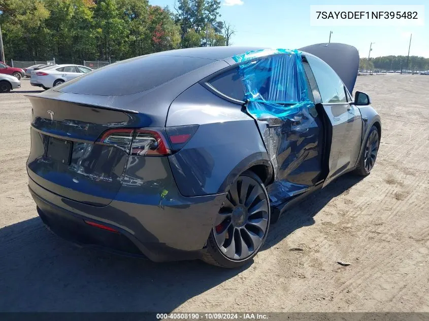 2022 Tesla Model Y Performance Dual Motor All-Wheel Drive VIN: 7SAYGDEF1NF395482 Lot: 40508190