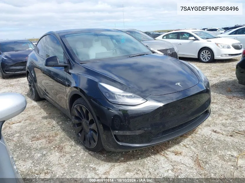 2022 Tesla Model Y VIN: 7SAYGDEF9NF508496 Lot: 40510514