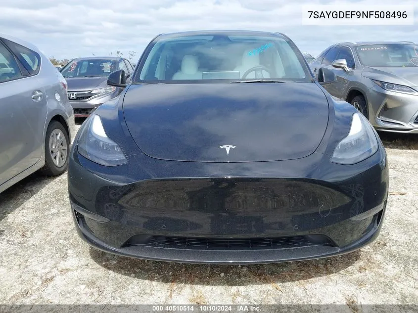 2022 Tesla Model Y VIN: 7SAYGDEF9NF508496 Lot: 40510514