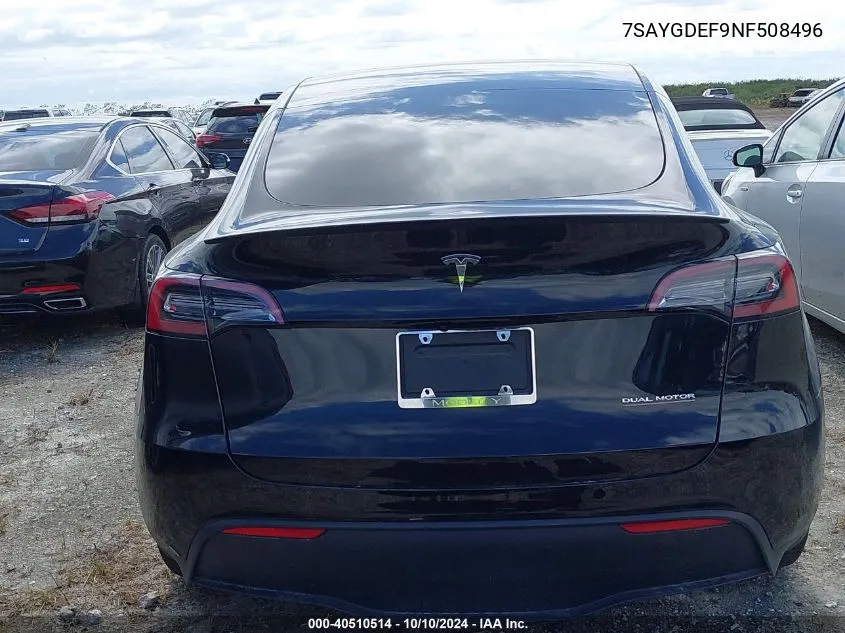 2022 Tesla Model Y VIN: 7SAYGDEF9NF508496 Lot: 40510514