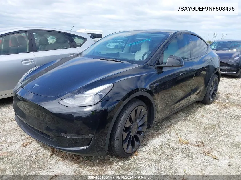 2022 Tesla Model Y VIN: 7SAYGDEF9NF508496 Lot: 40510514