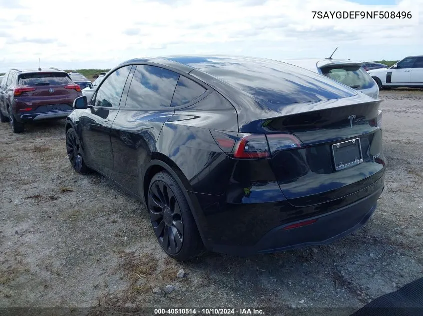 2022 Tesla Model Y VIN: 7SAYGDEF9NF508496 Lot: 40510514