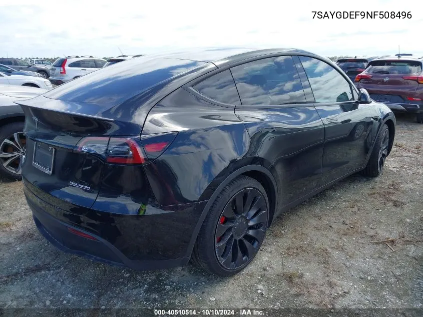 2022 Tesla Model Y VIN: 7SAYGDEF9NF508496 Lot: 40510514