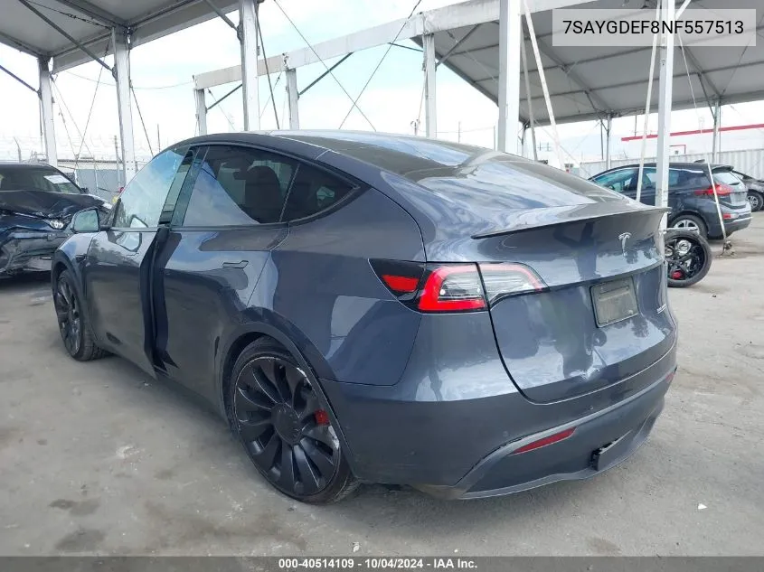 2022 Tesla Model Y Performance Dual Motor All-Wheel Drive VIN: 7SAYGDEF8NF557513 Lot: 40514109