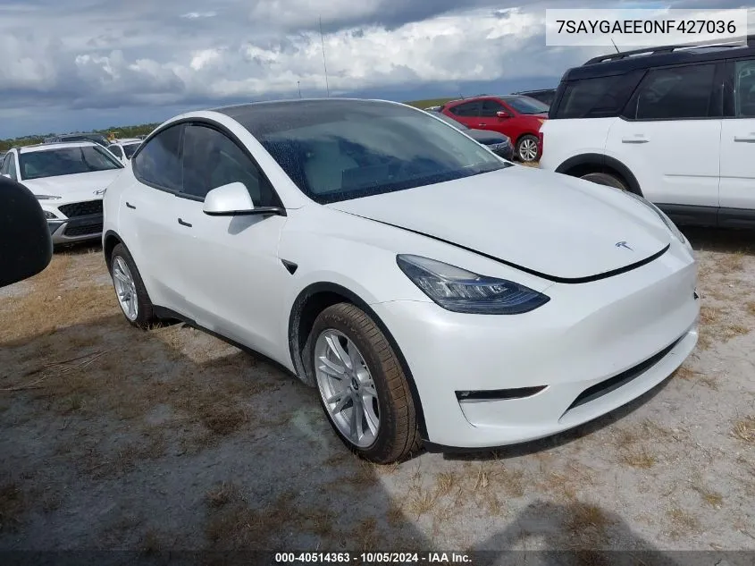 2022 Tesla Model Y Long Range Dual Motor All-Wheel Drive VIN: 7SAYGAEE0NF427036 Lot: 40514363