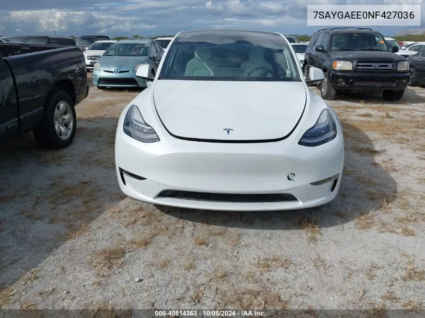 2022 Tesla Model Y Long Range Dual Motor All-Wheel Drive VIN: 7SAYGAEE0NF427036 Lot: 40514363