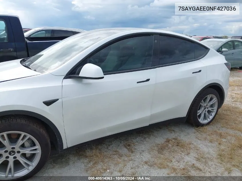 2022 Tesla Model Y Long Range Dual Motor All-Wheel Drive VIN: 7SAYGAEE0NF427036 Lot: 40514363