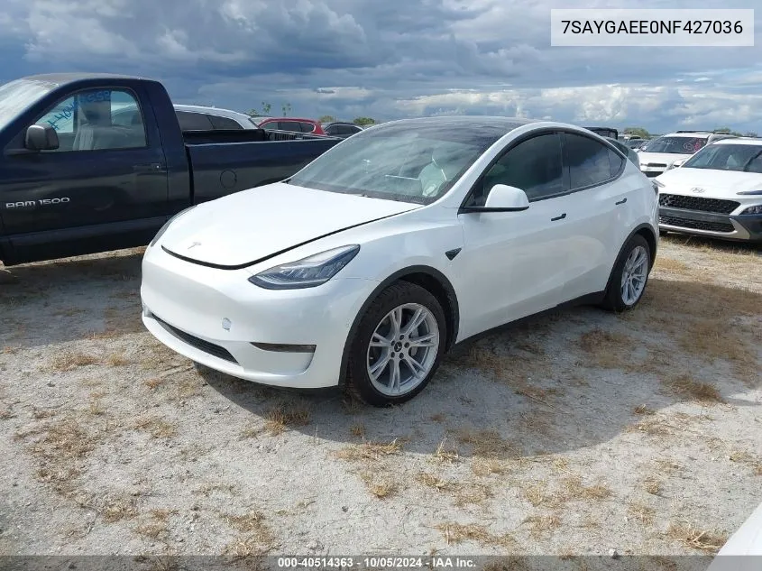 2022 Tesla Model Y Long Range Dual Motor All-Wheel Drive VIN: 7SAYGAEE0NF427036 Lot: 40514363