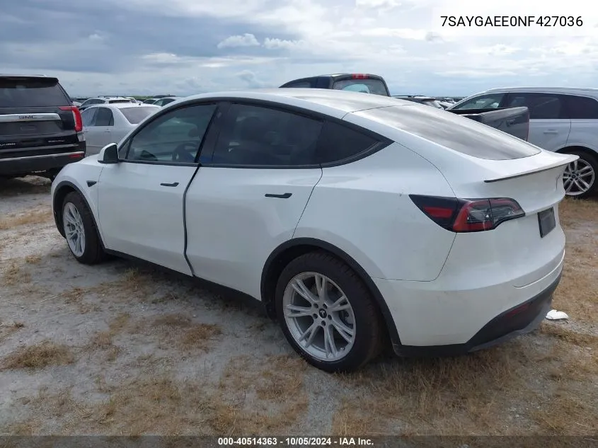 2022 Tesla Model Y Long Range Dual Motor All-Wheel Drive VIN: 7SAYGAEE0NF427036 Lot: 40514363