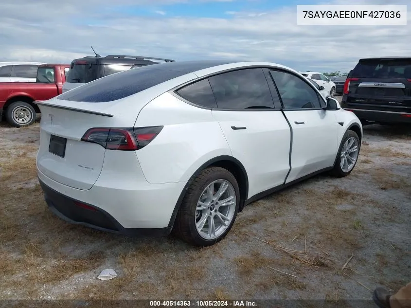 2022 Tesla Model Y Long Range Dual Motor All-Wheel Drive VIN: 7SAYGAEE0NF427036 Lot: 40514363