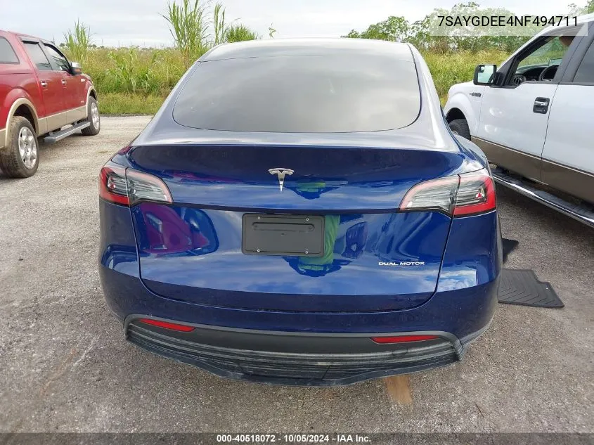 2022 Tesla Model Y VIN: 7SAYGDEE4NF494711 Lot: 40518072