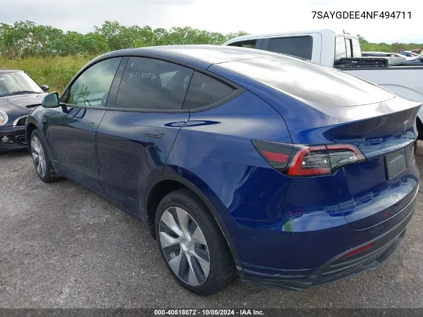 2022 Tesla Model Y VIN: 7SAYGDEE4NF494711 Lot: 40518072