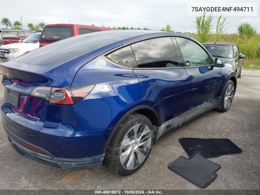 2022 Tesla Model Y VIN: 7SAYGDEE4NF494711 Lot: 40518072