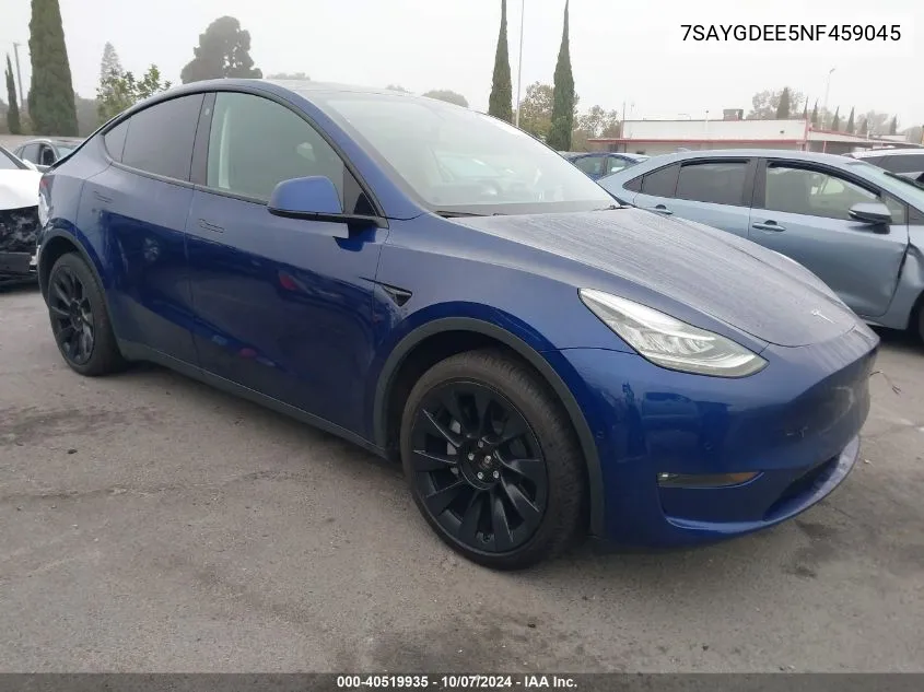 2022 Tesla Model Y Long Range Dual Motor All-Wheel Drive VIN: 7SAYGDEE5NF459045 Lot: 40519935