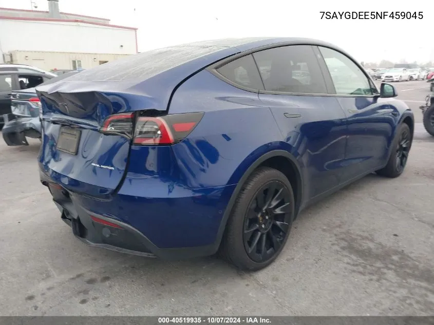 2022 Tesla Model Y Long Range Dual Motor All-Wheel Drive VIN: 7SAYGDEE5NF459045 Lot: 40519935