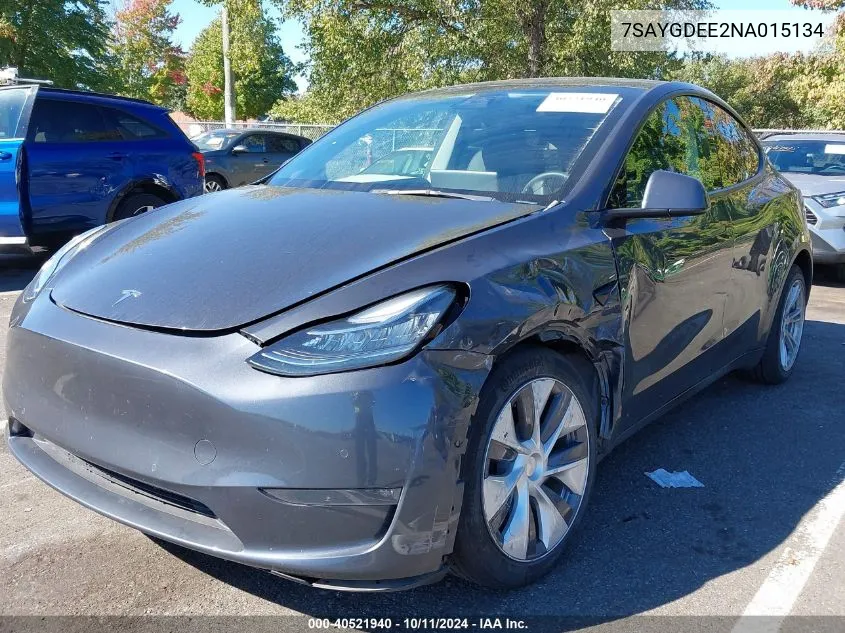 2022 Tesla Model Y Long Range Dual Motor All-Wheel Drive VIN: 7SAYGDEE2NA015134 Lot: 40521940