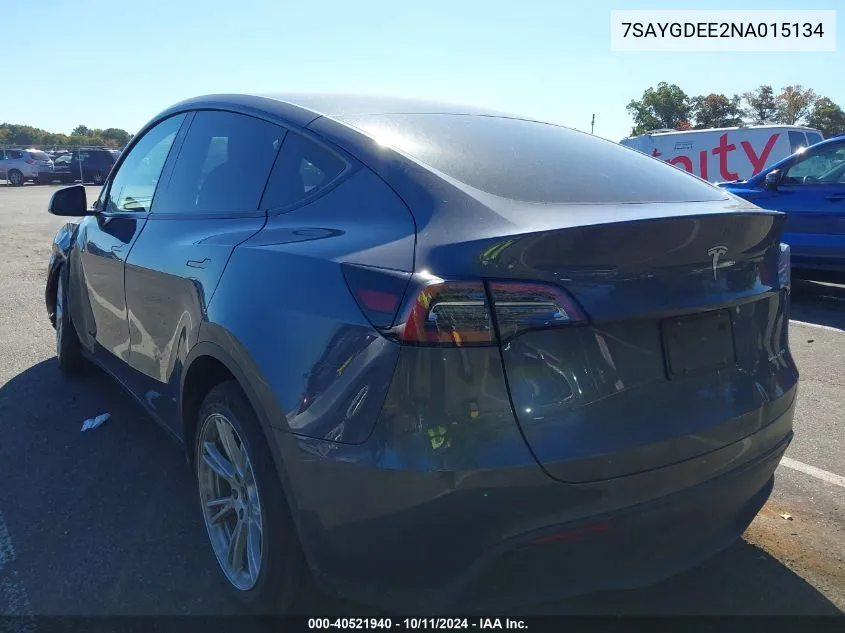 2022 Tesla Model Y Long Range Dual Motor All-Wheel Drive VIN: 7SAYGDEE2NA015134 Lot: 40521940