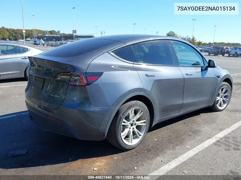 2022 Tesla Model Y Long Range Dual Motor All-Wheel Drive VIN: 7SAYGDEE2NA015134 Lot: 40521940