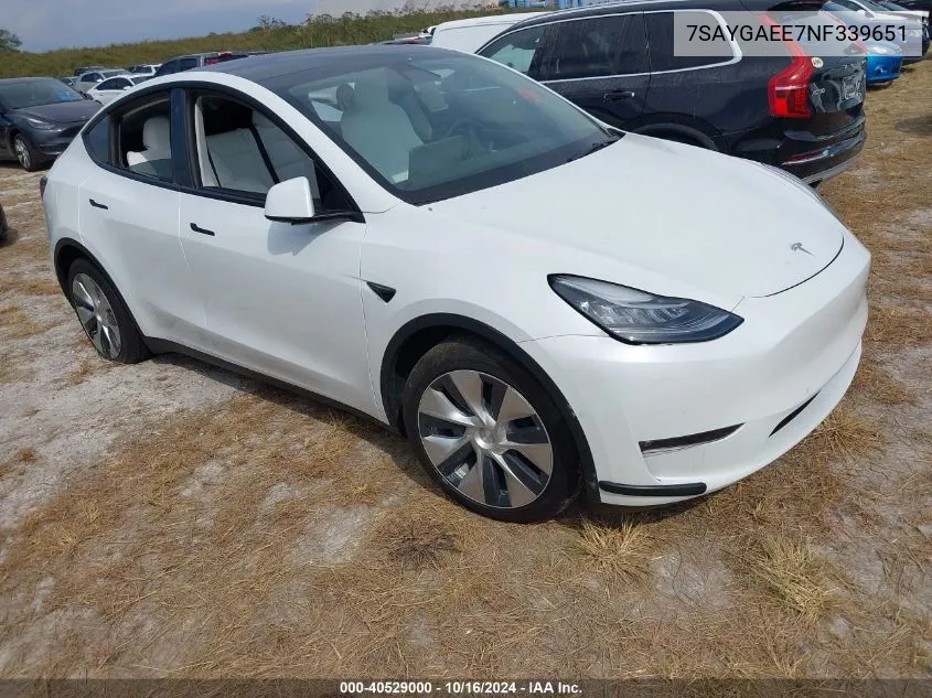 2022 Tesla Model Y Long Range Dual Motor All-Wheel Drive VIN: 7SAYGAEE7NF339651 Lot: 40529000