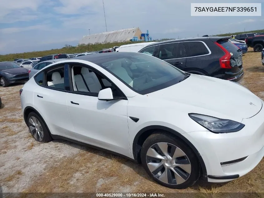 2022 Tesla Model Y Long Range Dual Motor All-Wheel Drive VIN: 7SAYGAEE7NF339651 Lot: 40529000