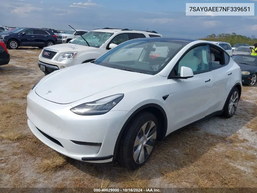 2022 Tesla Model Y Long Range Dual Motor All-Wheel Drive VIN: 7SAYGAEE7NF339651 Lot: 40529000